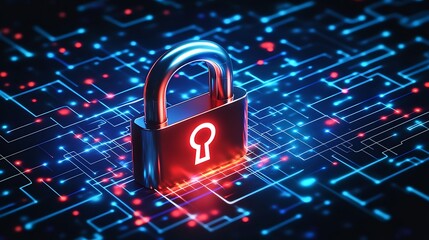 Poster - A digital padlock on a circuit board background, symbolizing cybersecurity and data protection.