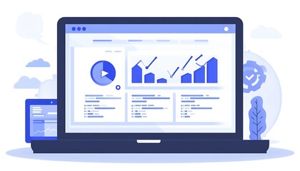 Poster - A laptop displaying analytics and graphs, symbolizing data analysis and business insights.
