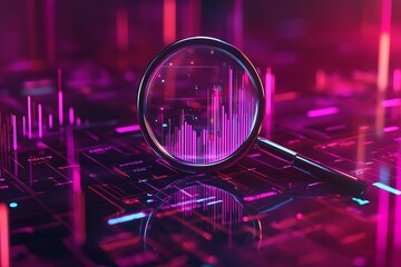 Poster - A magnifying glass over a digital interface with vibrant data visualizations.