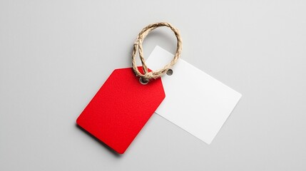 Poster - Minimalistic and modern red tag with a secure string and polished surface placed on a transparent background for a clean and elegant product presentation or branding