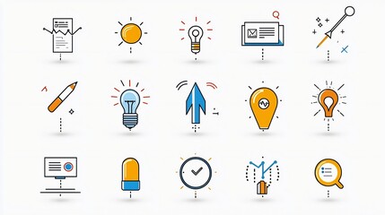 Leinwandbilder - Elegant Set of Thin Line Icons Showcasing a Variety of Project Management Strategies Goal Achievement Symbols and Optimization Techniques in a Clean Modern Layout