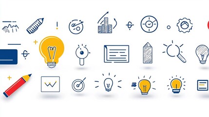 Leinwandbilder - Organized set of thin line icons focusing on the essential aspects of project management execution efficiency and successful goal achievement