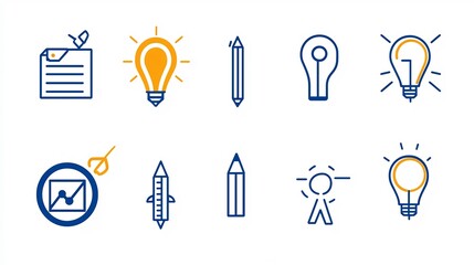 Leinwandbilder - Sleek set of thin line icons representing project management workflows strategic planning and milestone achievements in a clean modern layout