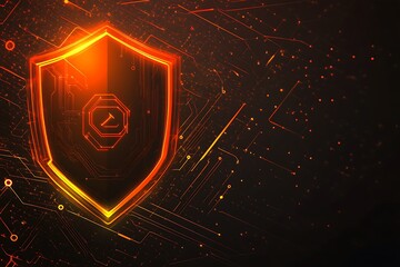 Poster - A glowing shield icon on a digital circuit background, symbolizing security and protection.
