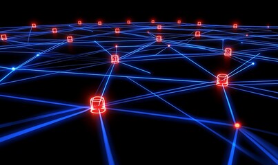 Poster - A digital network visualization with interconnected nodes and glowing lines.