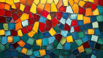 Poster - A vibrant mosaic pattern featuring colorful tiles in shades of red, yellow, green, and blue, perfect for backgrounds or artistic projects.