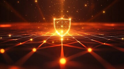 Poster - A glowing shield symbolizing protection and security within a digital network.