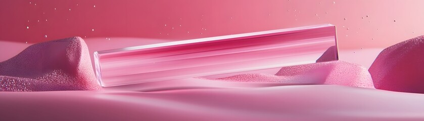Poster - pink glass block resting on pink textured hills