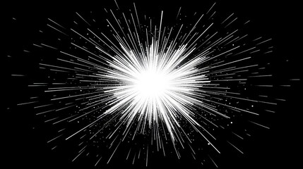 Poster - A stunning visual of bright, radiant sparks emanating from a central point against a solid black background, perfect for dynamic graphic designs.