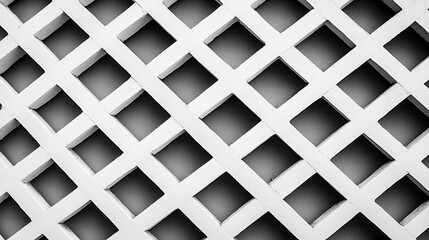 Poster - A close-up view of a white lattice pattern, showcasing geometric shapes and textures, ideal for backgrounds, design projects, and architectural visuals.