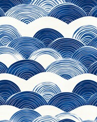 Poster - Beautiful blue and white wave pattern, featuring intricate linework and smooth curves. Ideal for digital design, backgrounds, and artistic projects.