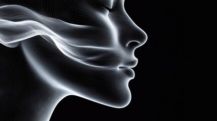 Wall Mural - Abstract Digital Face Profile Lines, Curves, and a Glowing Aura