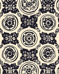 Poster - A detailed pattern featuring intricate designs and motifs in contrasting colors, perfect for backgrounds or textile applications.