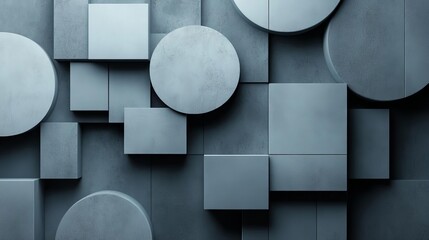 Poster - Abstract geometric shapes in a modern design, featuring a variety of circles and squares in muted tones, creating a sleek and minimalist aesthetic.