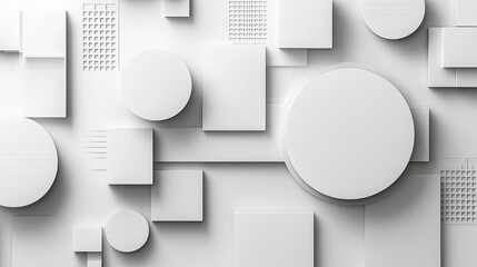 Poster - A modern abstract composition of various shapes, including circles and squares in a minimalistic style, ideal for design backgrounds and textures.