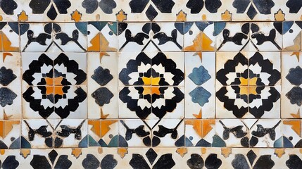 Poster - A vibrant display of intricate ceramic tile patterns showcasing traditional artistry, featuring geometric shapes and rich colors, ideal for design inspiration.