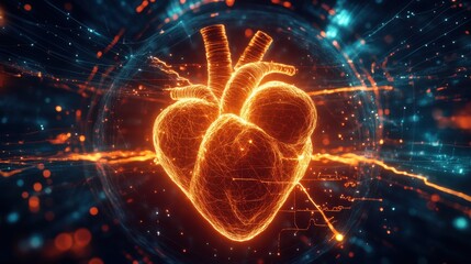 Wall Mural - Digital Heart Glowing Anatomy, Network, Technology, Energy, Science