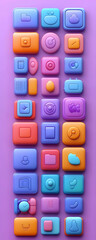 Fototapete - Colorful 3D app icons on purple background.