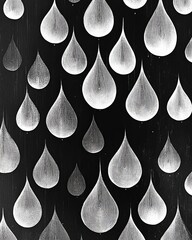 Poster - An artistic monochrome design featuring white raindrop shapes on a black background, creating a visually striking and modern graphic pattern.