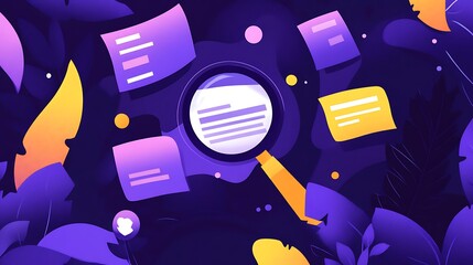 Poster - Abstract illustration featuring a magnifying glass over colorful notes in a dark, leafy background.