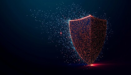 Poster - A glowing shield made of particles, symbolizing protection and security in a digital context.