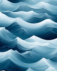 Poster - An artistic representation of ocean waves, showcasing gradients of blue and white. The flowing lines create a calming and serene visual effect.