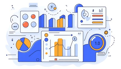 Poster - A colorful illustration of data visualization elements and charts for business analysis.