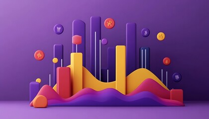Poster - A colorful 3D graph with bars and waves representing data visualization concepts.