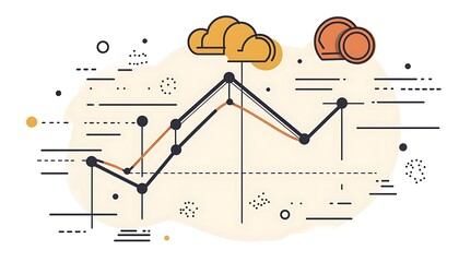 Poster - A stylized graph with clouds, illustrating data trends and fluctuations.