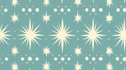 Poster - A vibrant and retro-inspired pattern featuring starbursts and dots against a soothing teal background, perfect for creative projects and designs.