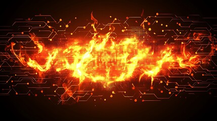 Poster - A fiery digital abstract design with circuit-like patterns and glowing elements.