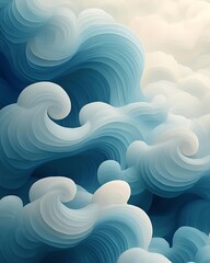 Poster - Captivating abstract representation of waves, showcasing soothing shades of blue and soft, flowing forms that evoke tranquility and nature's beauty.