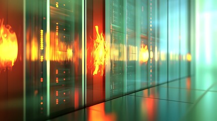 Poster - Futuristic data center with glowing elements, representing technology and digital infrastructure.