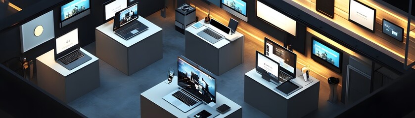 Poster - Modern Technology Showcase Displaying Laptops And Screens