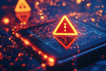 Poster - A digital device displaying a warning symbol, indicating a security alert or issue.