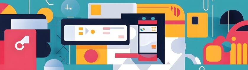 Poster - Abstract Colorful Geometric Design Featuring Digital Interface Elements