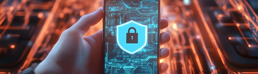 Poster - Mobile Phone Security Shield Shows Digital Protection