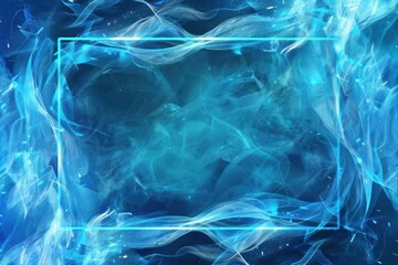 Poster - Glowing neon frame surrounding swirling blue smoke on dark background