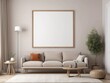 © DARPANA - blank poster frame in classic beige interior with modern furniture, Minimalist style home