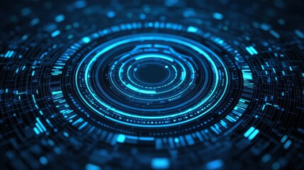 Poster - A mesmerizing abstract digital pattern featuring concentric circles in vibrant blue hues, resembling futuristic technology or data visualization.