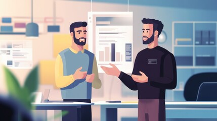 Poster - Two Men Discussing Business Data in Modern Office