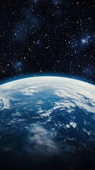 Wall Mural - View of Earth from space highlighting expansive oceans and cloud formations at twilight