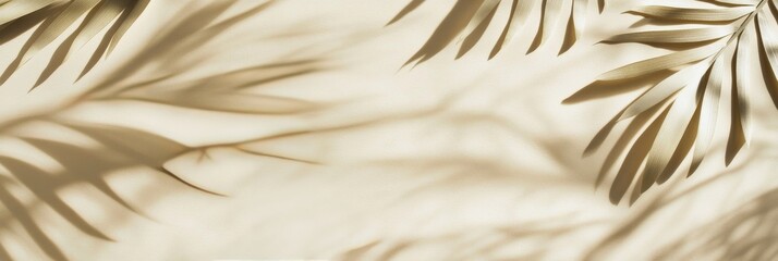 Canvas Print - Shadows of palm leaves creating a tranquil pattern on a light background during daylight