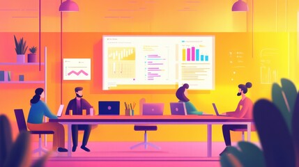 Poster - Modern Business Meeting in Bright Creative Office Space with Charts