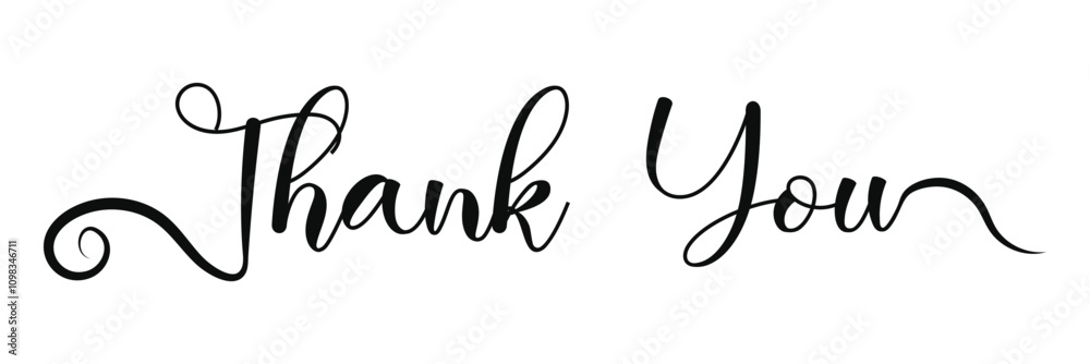 Thank you hand lettering, black ink brush calligraphy isolated on white ...