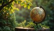 © Tatiana - Globe on wooden stump with greenery, soft light and peaceful mood, Earth Day theme