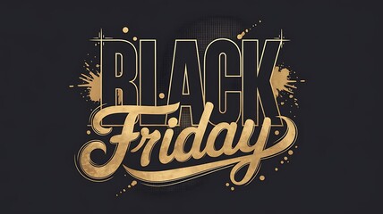 Luxurious Black Friday Design Showcasing Bold Black Letters, Elegant Gold Script, and Golden Splatter Details Set Against a Dark Background for a Stunning Sale Promotion