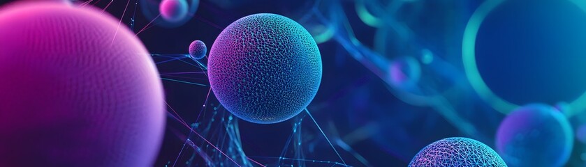 Poster - Abstract spheres connected by glowing network lines