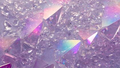 Poster - Mesmerizing holographic background featuring shimmering glass shards with rainbow reflexes in pink and purple hues a vibrant abstract design perfect for modern, creative visual projects.