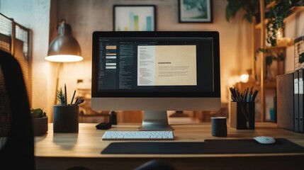 Aufkleber - Modern computer display on an office desk with a web design studio concept page. Web design company presentation
